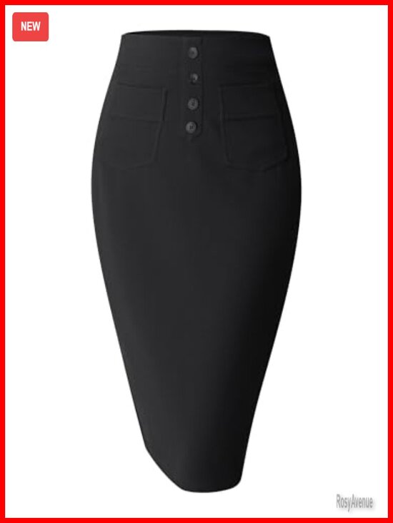 Dresses & Skirts - Stretch High Waist Pencil Skirt Below Knee Bodycon with Pockets